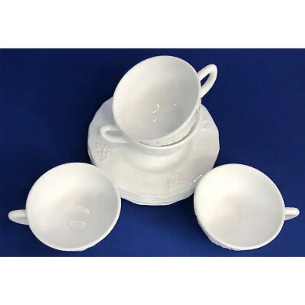 Vintage Indiana Milk Glass Cups & Saucers Colony Harvest Grapes Farmhouse Set 5
